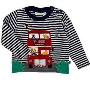 Jojo Maman Bebe Double-Decker Bus Safari Stripe Top size 6-12 Months
